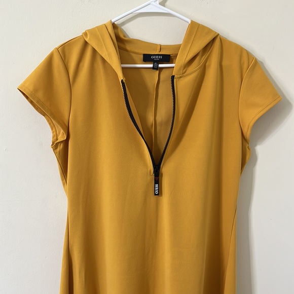 GUESS Mustard Yellow Quarter Zip Hooded Shirt Dress Size XL - Picture 5 of 9